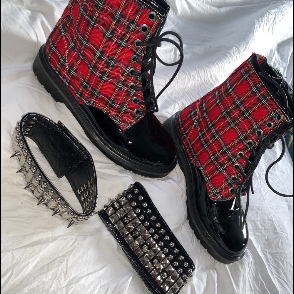 plaid demonia combat boots